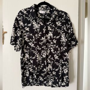 RAGA Men's Black and White Floral Button Down Shirt